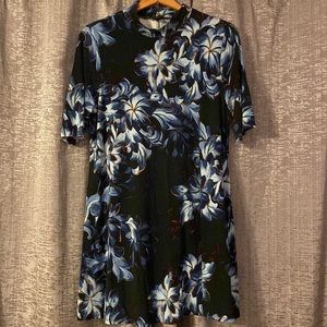 Joan Vass NY, tunic, floral, short sleeve, flare bottom, LARGE